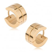 Round earrings made of steel in gold colour, glossy, slim groove