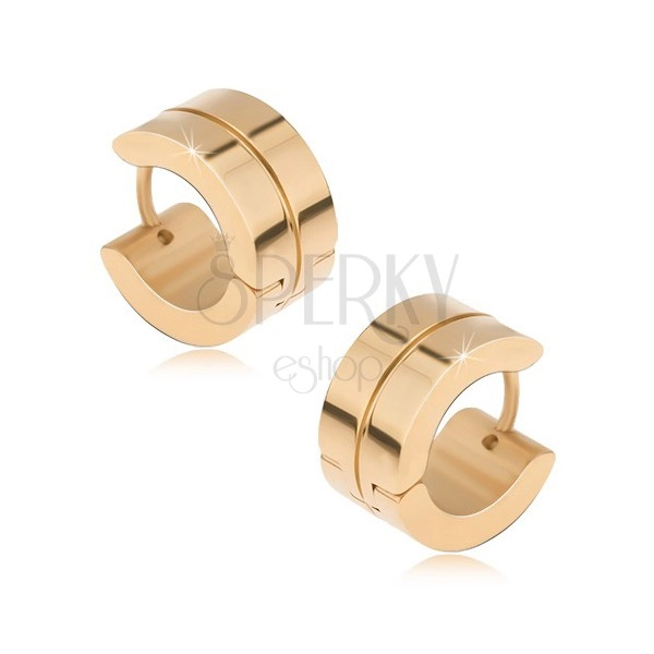 Round earrings made of steel in gold colour, glossy, slim groove