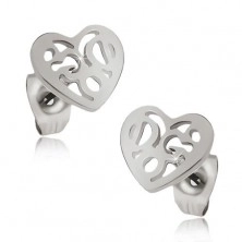 Shiny earrings made of steel - decoratively cut-out regular heart