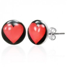 Steel stud earrings - heart with black background