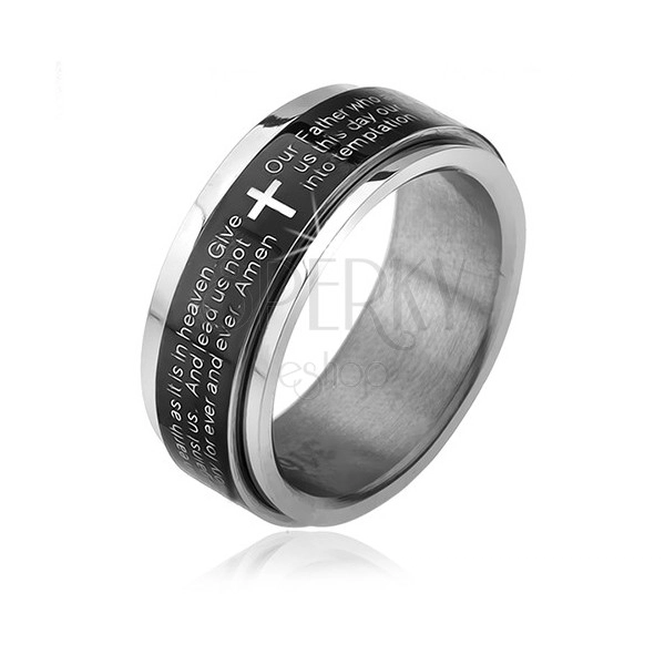 Ring made of surgical steel - spinning black band, Lord's prayer