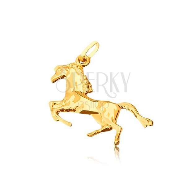 Gold pendant - glossy horse standing on hind legs