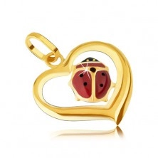 Gold pendant - irregular heart contour, glaze ladybird