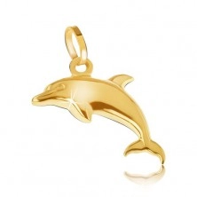 Pendant made of yellow 14K gold - shimmering three-dimensional leaping dolphin
