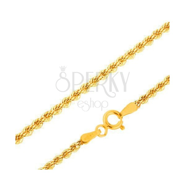 Chain made of yellow 14K gold - thickly interconnected links into spiral, 450 mm