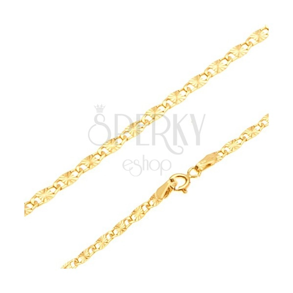 Gold chain - shiny flat oblong links, radial grooves, 500 mm