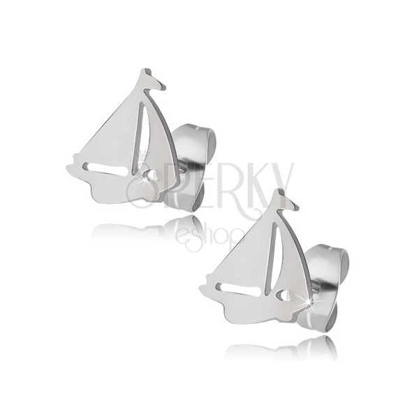 Glossy earrings made of steel in silver colour, boat