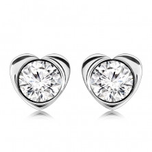 Earrings made of 316L steel of silver colour, heart with clear round zircon