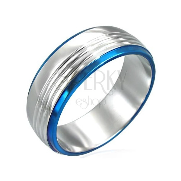 Stainless steel ring with two blue lines