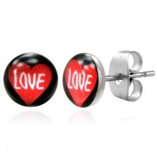 Surgical steel earrings - heart with LOVE inscription
