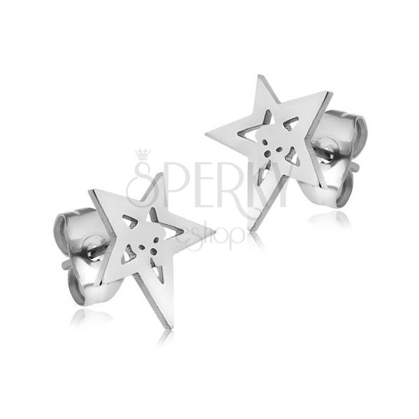 Earrings made of stainless steel, star contour with skull
