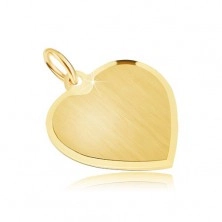 Gold pendant - big symmetrical satin heart, shiny edge