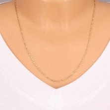 Chain made of yellow 14K gold, three small eyelets and oblong link, 550 mm