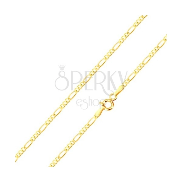 Chain made of yellow 14K gold, three small eyelets and oblong link, 550 mm