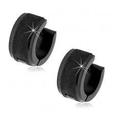  Black huggie earrings made of steel 316L with glittering sanded surface