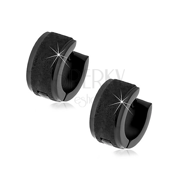  Black huggie earrings made of steel 316L with glittering sanded surface