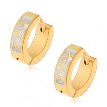 Hinged hoop earrings made of surgical steel in gold colour, Maltese Cross