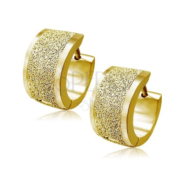 Gold sandblasted earrings made of steel, bevelled edges