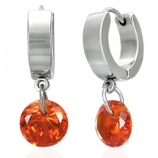 Steel dangling earrings, orange zircon