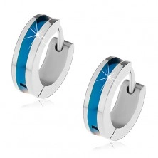 Steel earrings in silver colour with blue strip in the middle