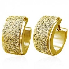 Hoop earrings made of steel - wide sandblasted stripe, gold colour