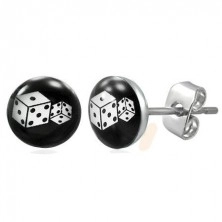 Steel stud earrings, two white dice