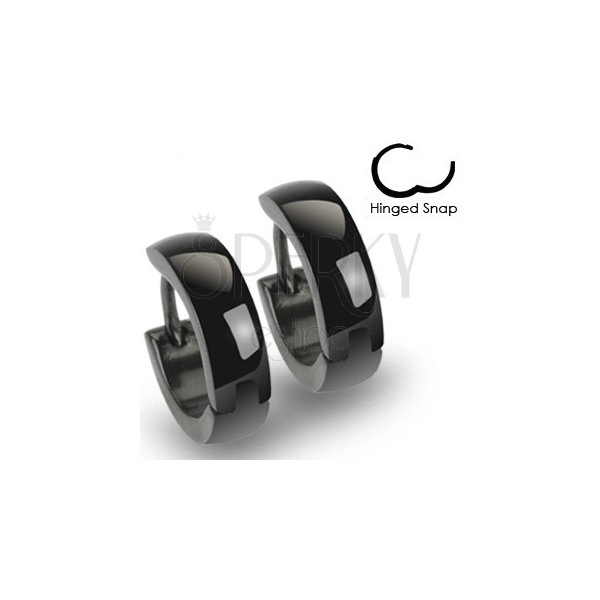 Glossy hoop earrings made of steel in black colour