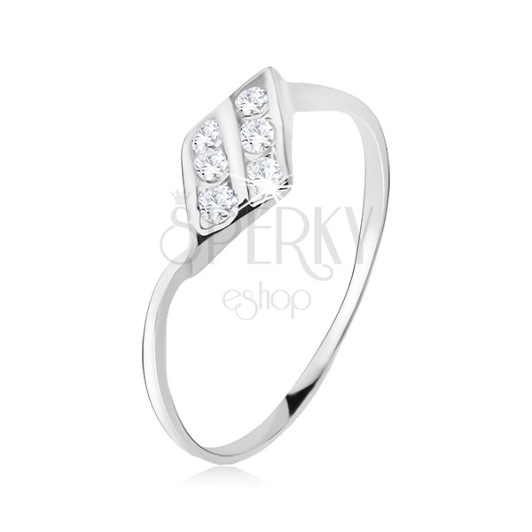 Silver ring 925, diamond shape, two zircon lines