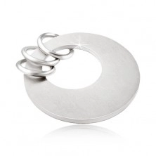 Stainless steel pendant - flat circle with round cut-out, three hoops