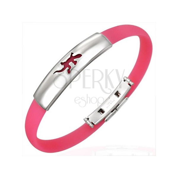 Caoutchouc bracelet - lizard on tag, pink