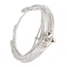 White strand multibracelet, beads and jingle bells in silver colour