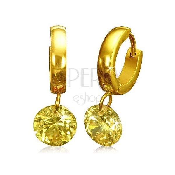 Huggie earrings in gold colour, yellow ground stone