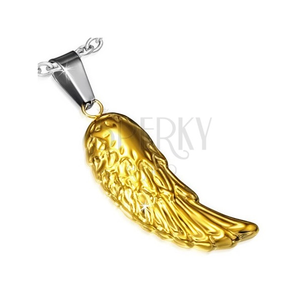 Steel pendant, wing in shiny gold colour
