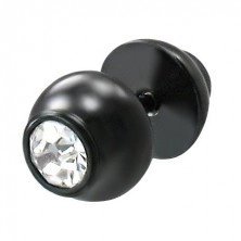 False piercing in a black colour - a barbell with a round clear zircon