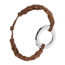 Bracelet made of nutbrown and chestnut strings, round pendant