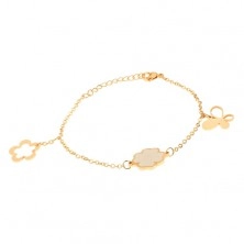 Steel wrist bracelet in gold colour, chain, butterfly, shamrock, flower