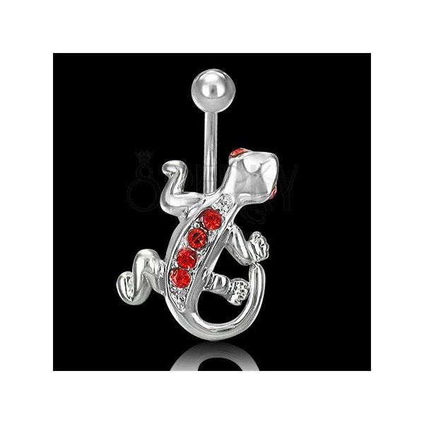 Lizard belly ring with red zircons