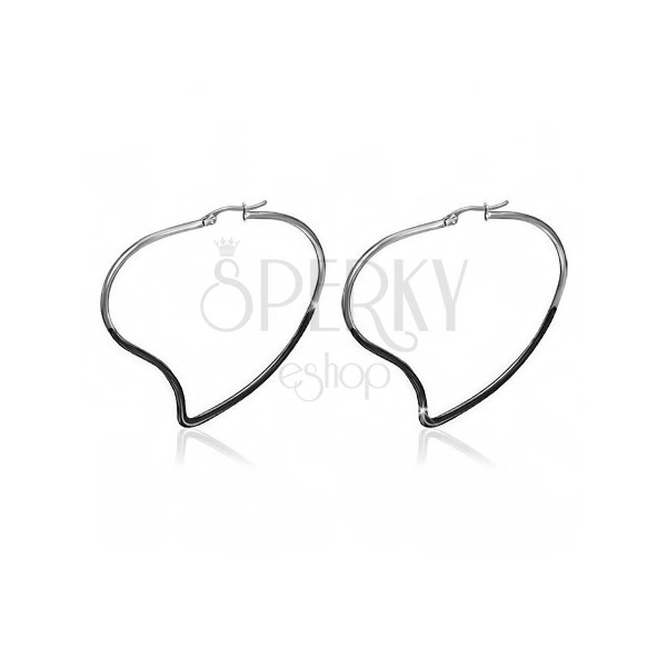 Steel earrings, asymmetrical heart contour, black glaze