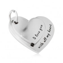 Steel pendant - bigger and smaller heart with declaration of love