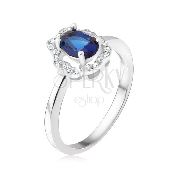Ring made of silver 925 - dark blue oval stone, zircon contour