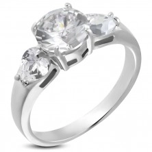 Engagement ring - 1 big round and 2 heart-shaped zircons