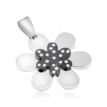 Pendant made of steel 316L - shimmering two-tone flower, clear zircons