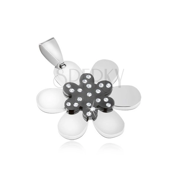Pendant made of steel 316L - shimmering two-tone flower, clear zircons