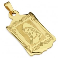 Gold medal made of steel, decorative engraving with portrait of Madonna