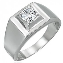 Stainless steel ring - protruding square zircon