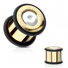 Steel ear plug, a gold and silver cartridge Magnum