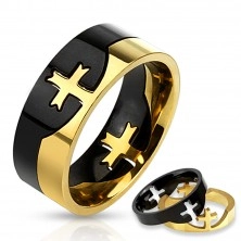 Black and gold two-piece ring made of stainless steel, cross