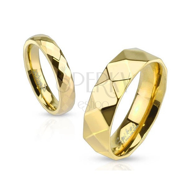Gold band ring made of stainless steel, diamond motif