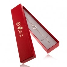 Shimmering red bracelet gift box, gold rose with inscription