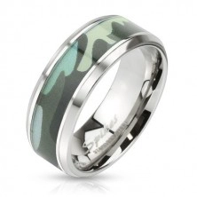 Steel ring with green army motif